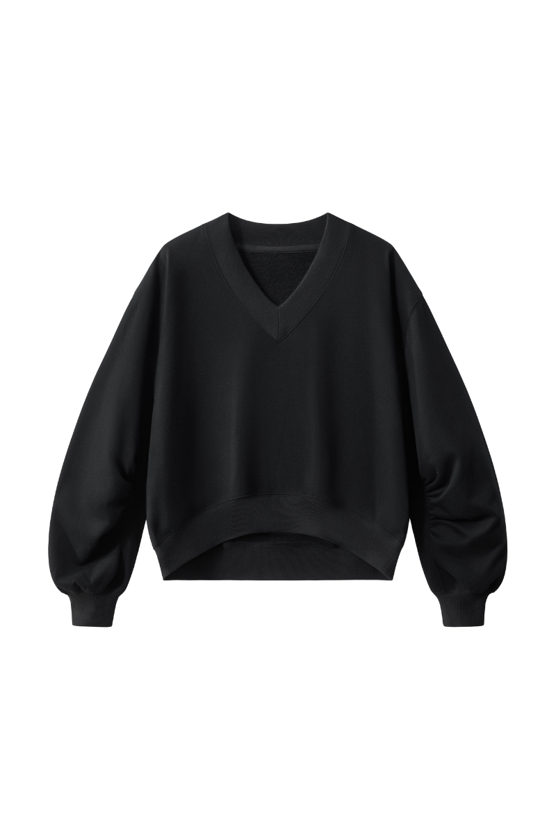 Women Fall Clothing V Neck Boxy Cropped Lantern Sweatshirt
