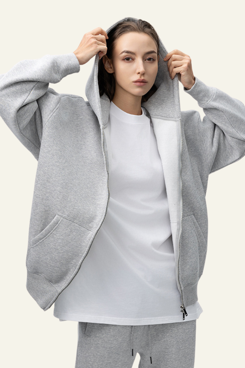Women's Streetwear Fleece-lined  Full-Zipper Hooded Jaacket