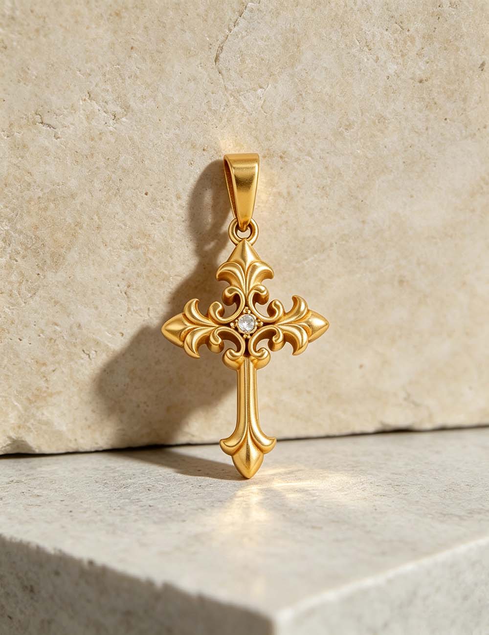 Ladies Gothic Vintage CZ Cross Heart Charm Pendant