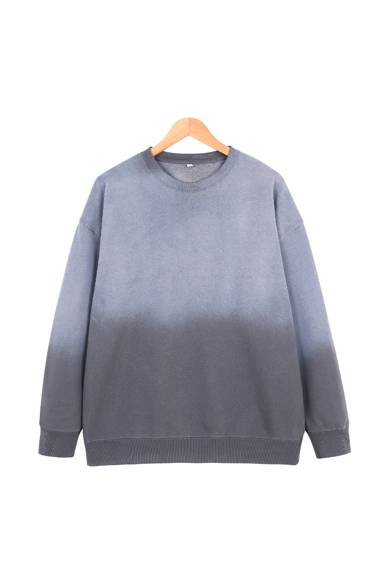 Unisex Fall Clothing Washed Gradient Crew Neck Sweatshirt