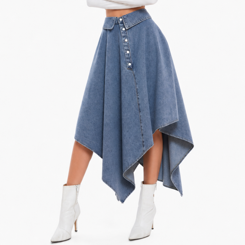 Women's High Waist Button Front Denim Skirt