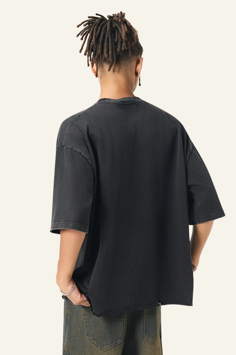 Men's Cotton Frayed Streetwear Washed T-Shirt