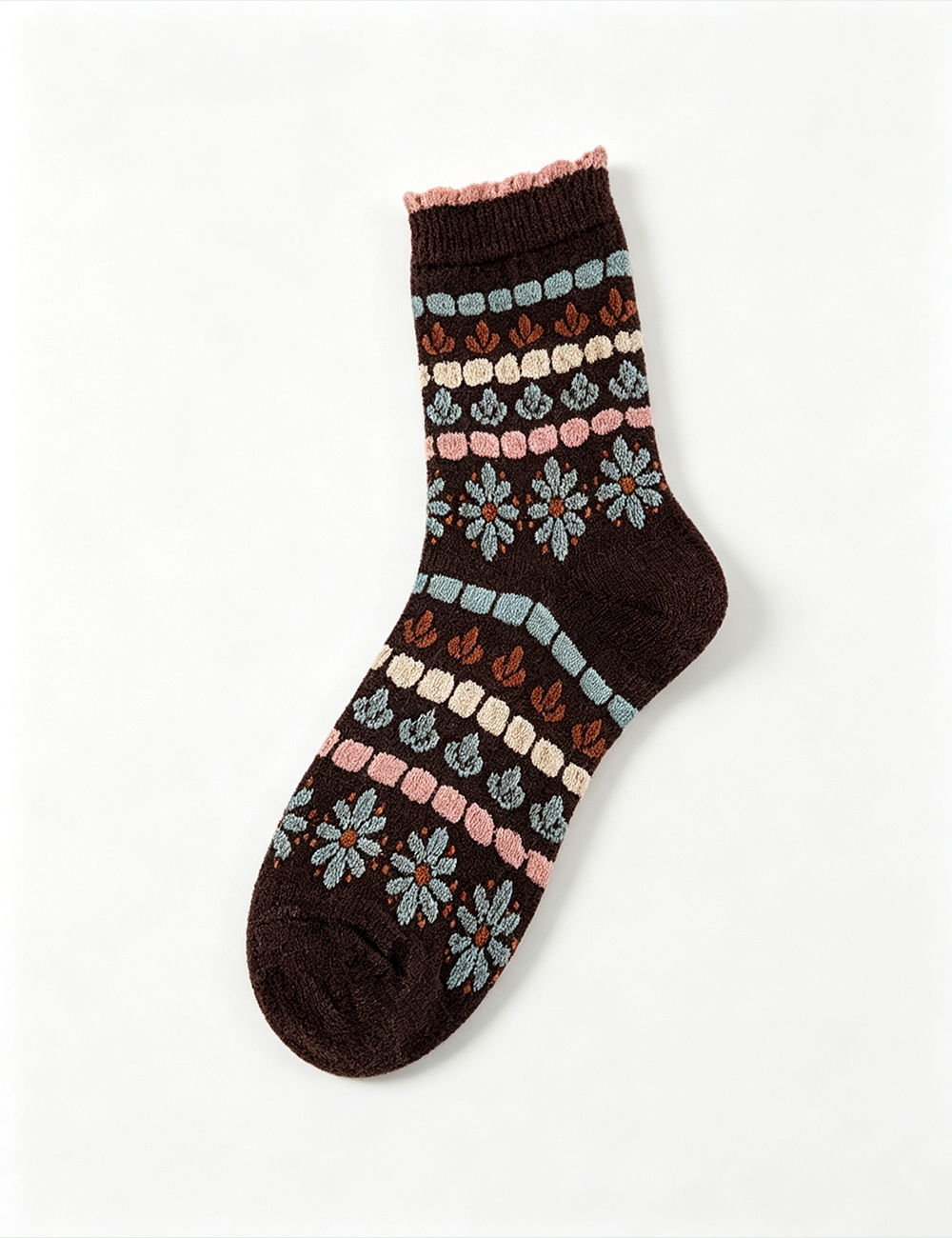 Ladies Vintage Floral Pattern Casual Crew Socks