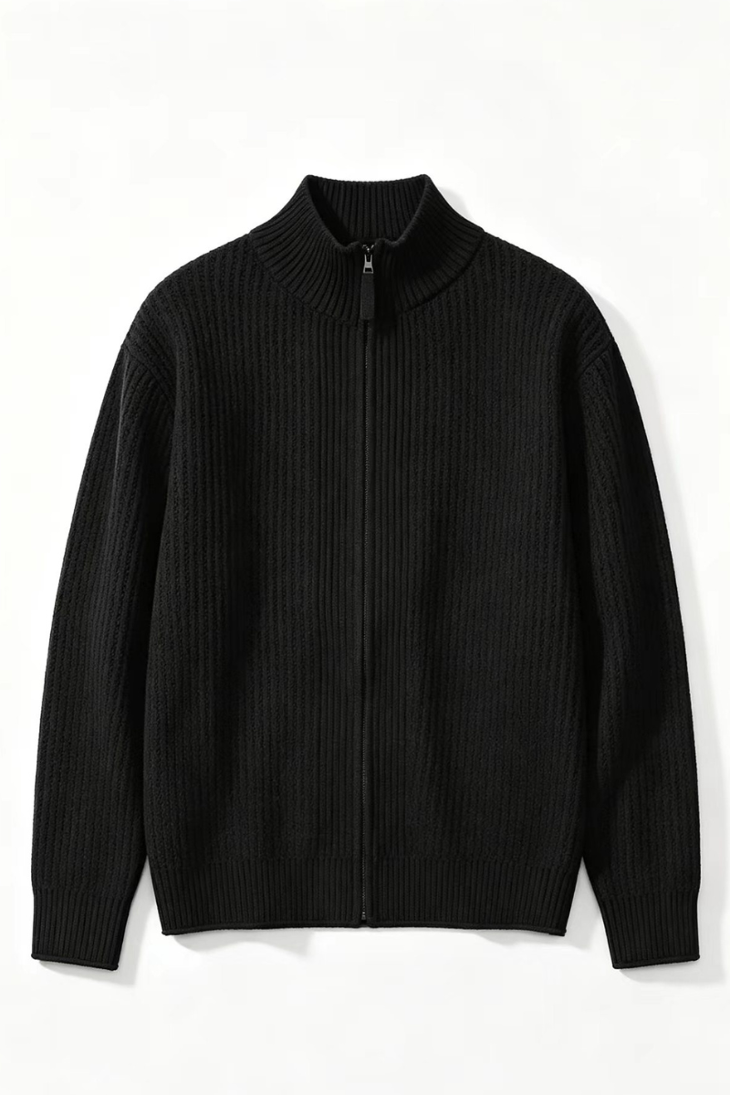 Men's Fall Clothing Ribbed Mock-Neck Zip-Up Knit Cardigan