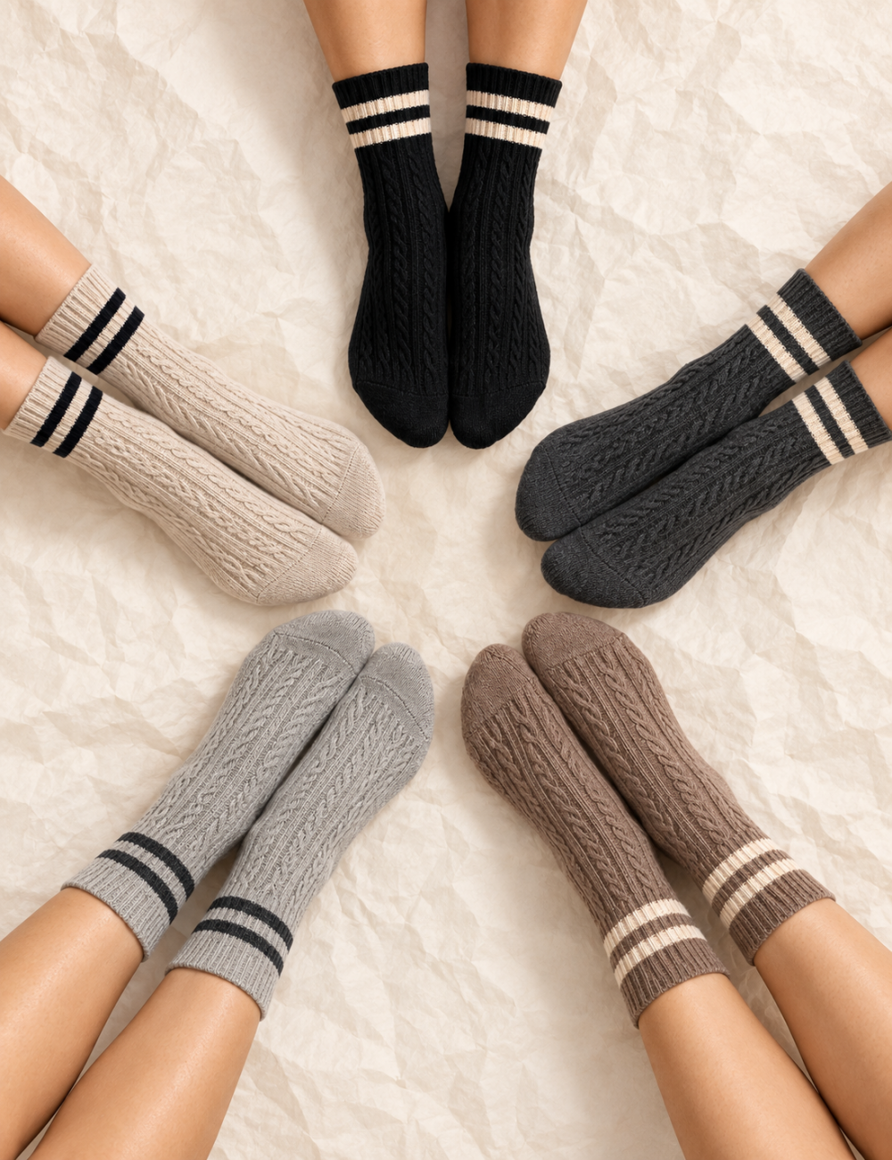 Ladies Striped Cable Knit Thickened Mid Calf Socks