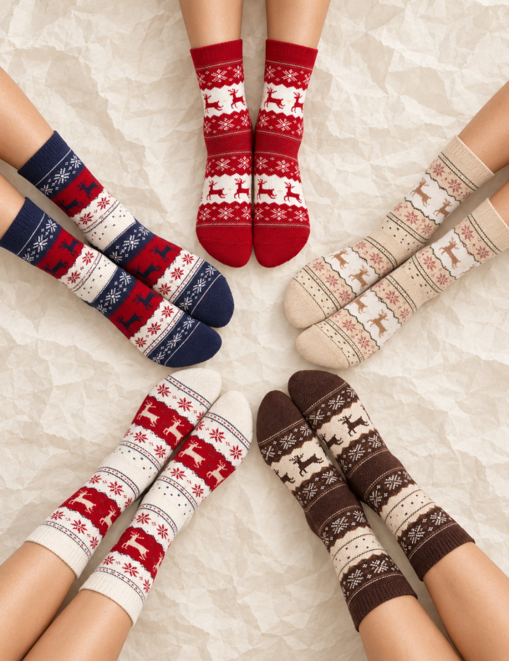 Ladies Christmas Reindeer Thickened Mid Calf Socks 5PCS Set