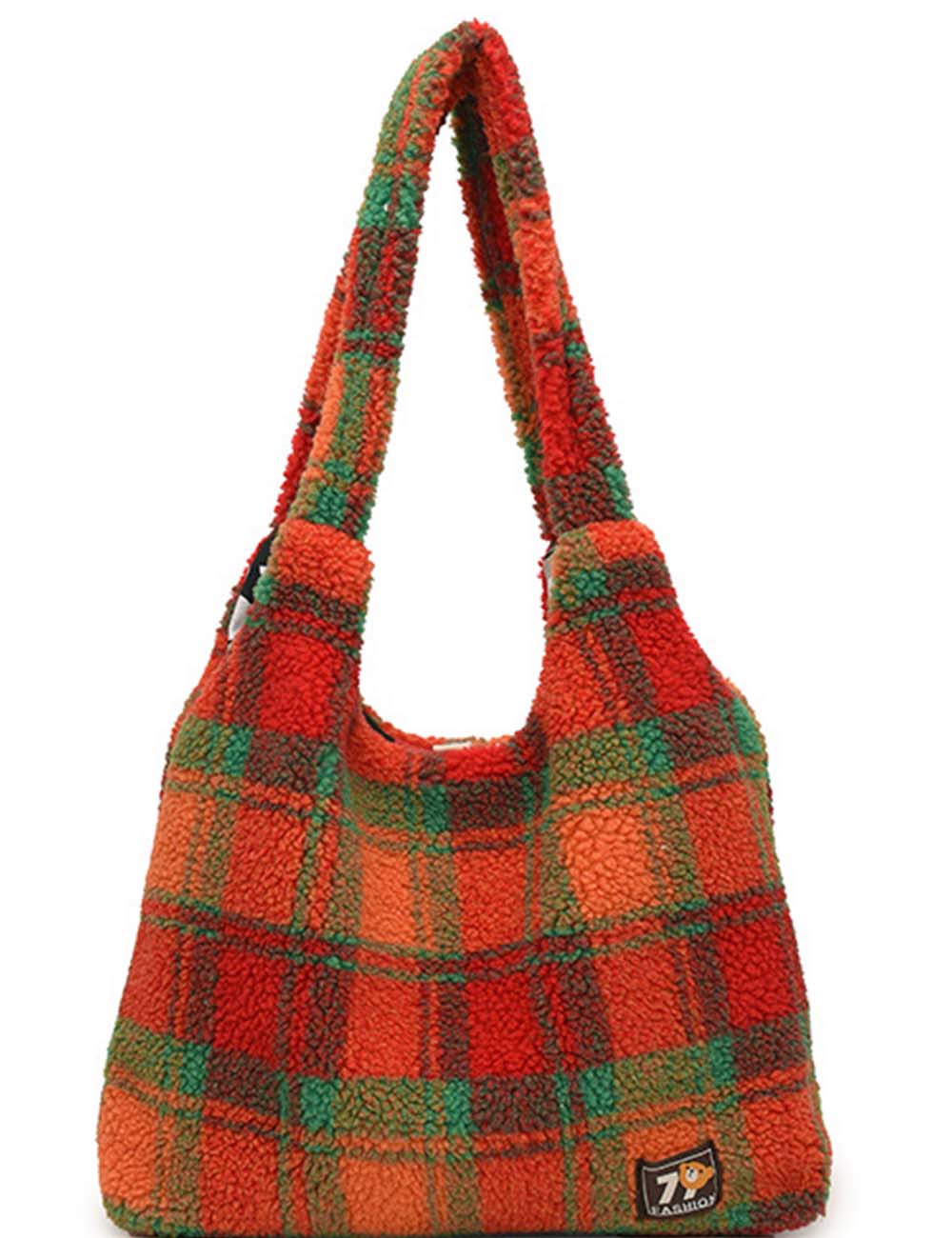 Ladies Sherpa Hanging Bag Plaid Pattern Shoulder Bag