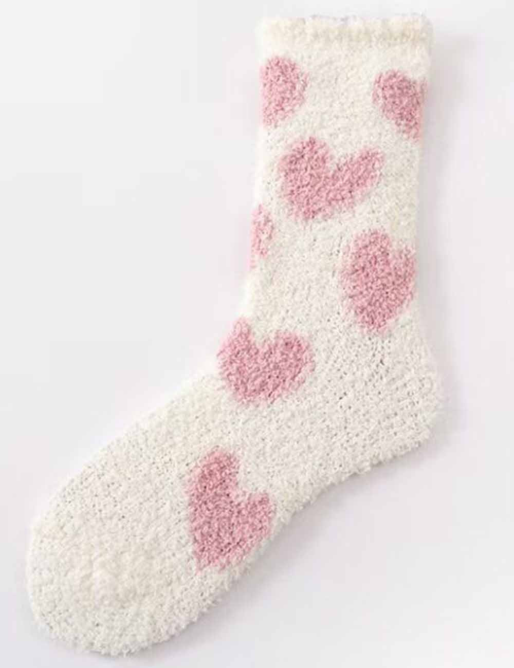 Ladies Valentine Heart Pattern Fuzzy Lounge Slipper Socks