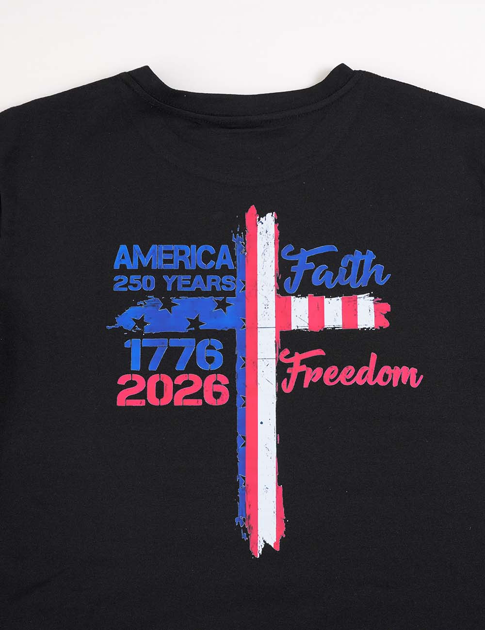 Ladies 4th of July USA Patriotic Cross Short Sleeves Tee