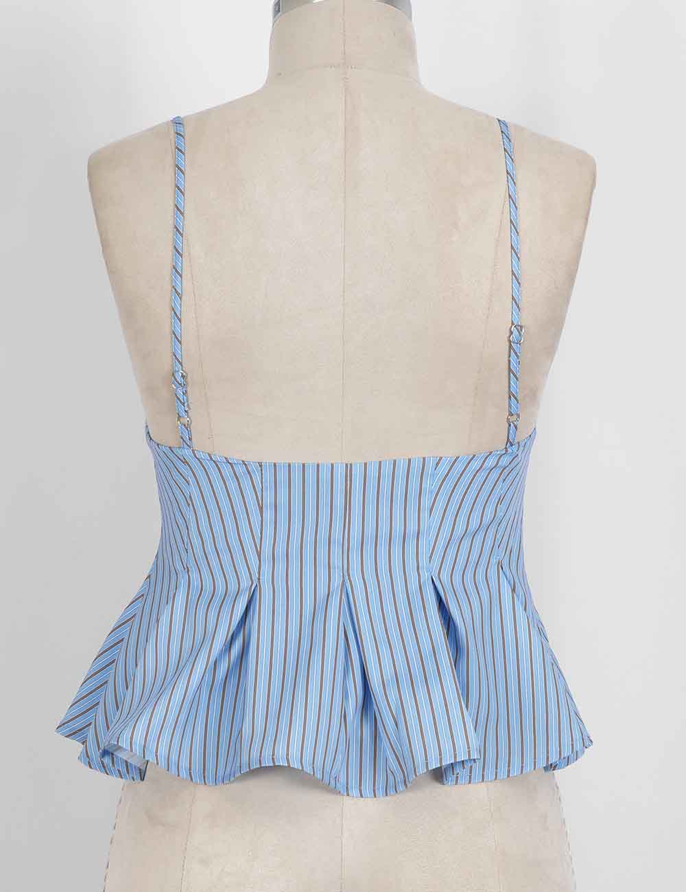 Ladies Chic Striped Spaghetti Strap Button Front Peplum Cami Top