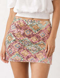 Ladies Boho Colorful Geometric Pattern Sequin Mini Skirt