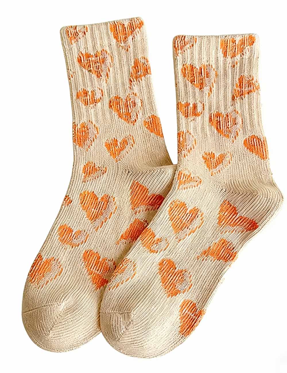 Ladies Valentine's Heart Pattern Ribbed Edge Knit Midi Calf Socks