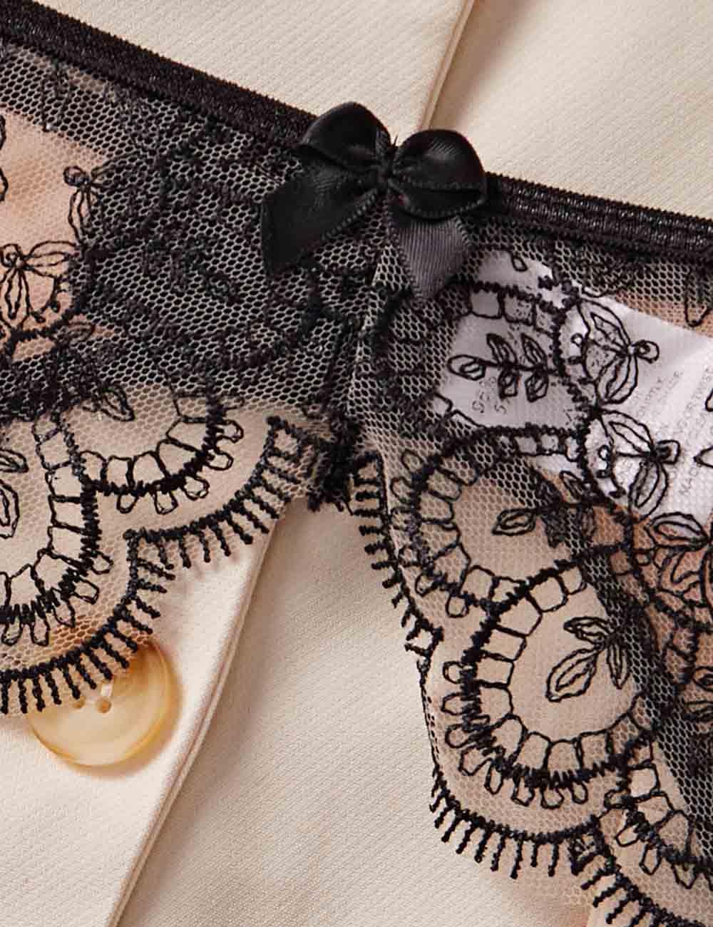 Ladies Sexy Mesh Embroidery Garter Thong Lingerie Set