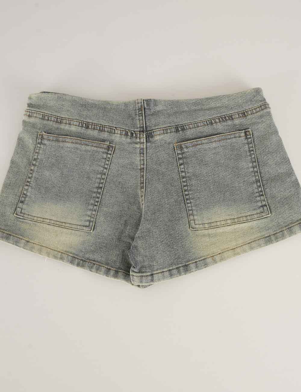 Ladies Metal Eyelet Wrap Denim Mini Shorts