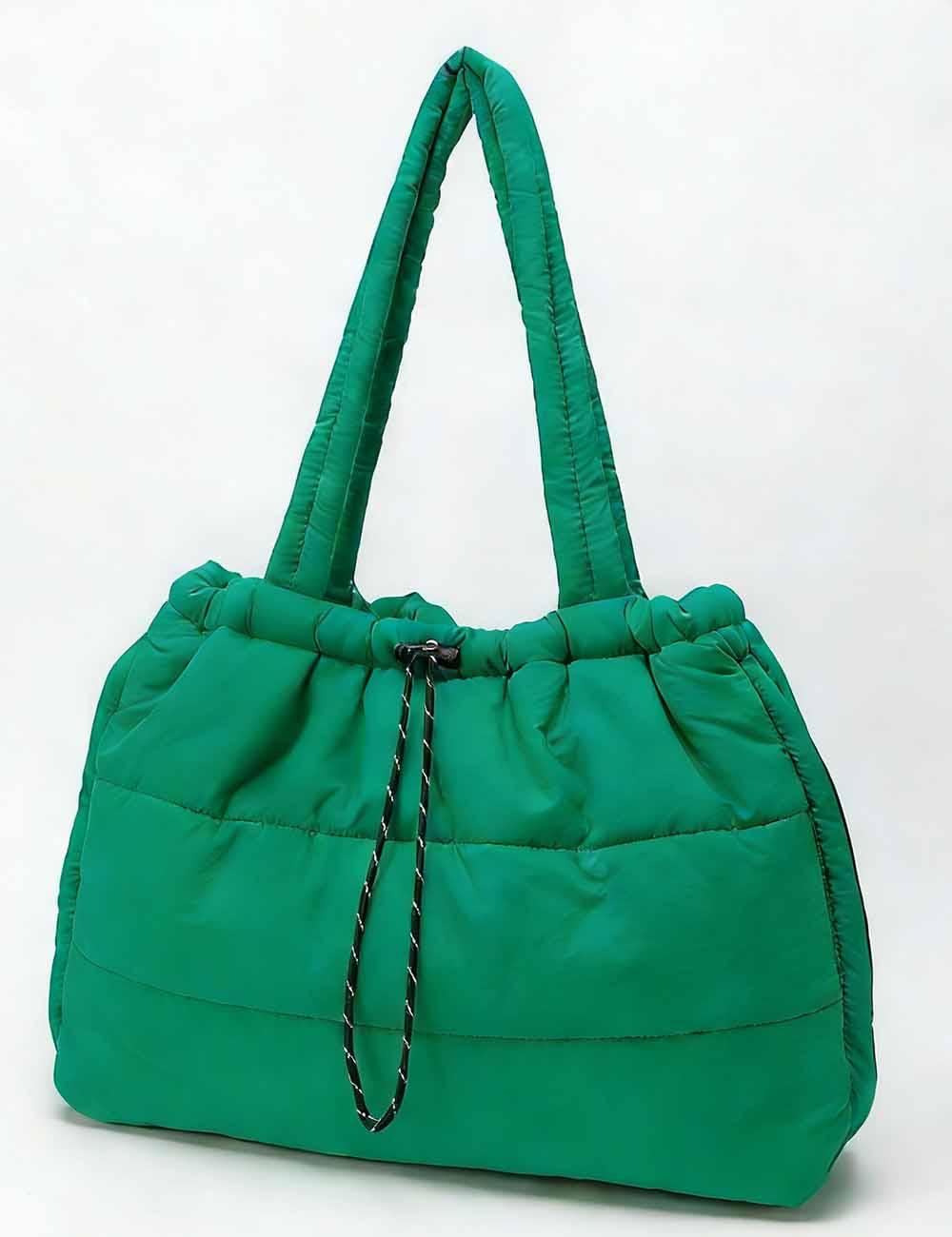 Ladies Drawstring Puffy Quilted Padded Nylon Shoulder Tote Bag