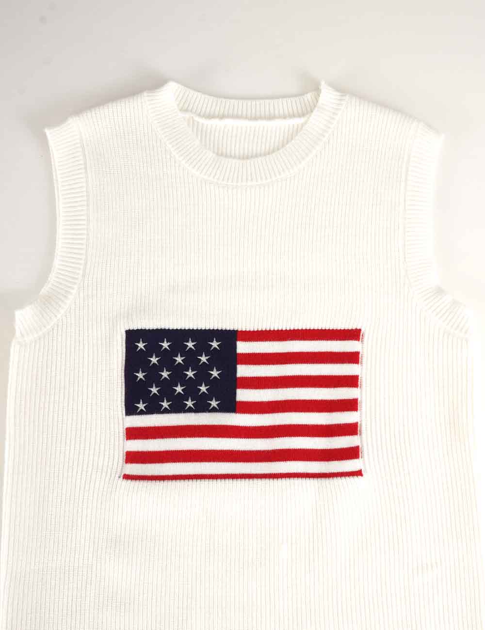 Ladies Flag Pattern Sleeveless July 4th Knit Sweater Vest