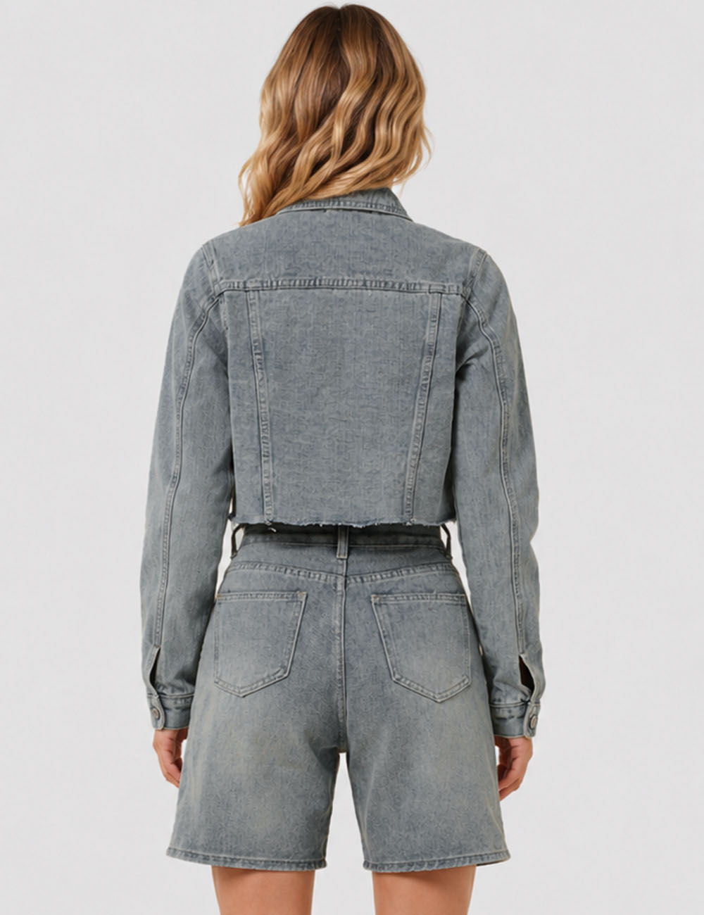Ladies Destressed Button Down Croped  Denim Jacket