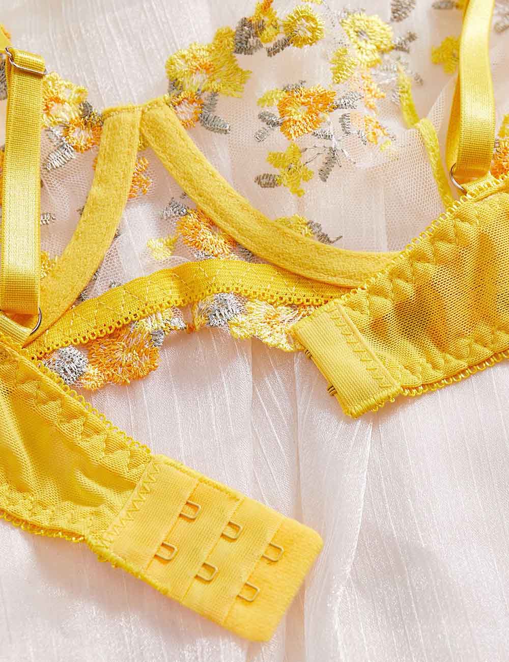 Ladies Sexy Sheer Floral Embroidery Thong 2PCS Lingerie Set