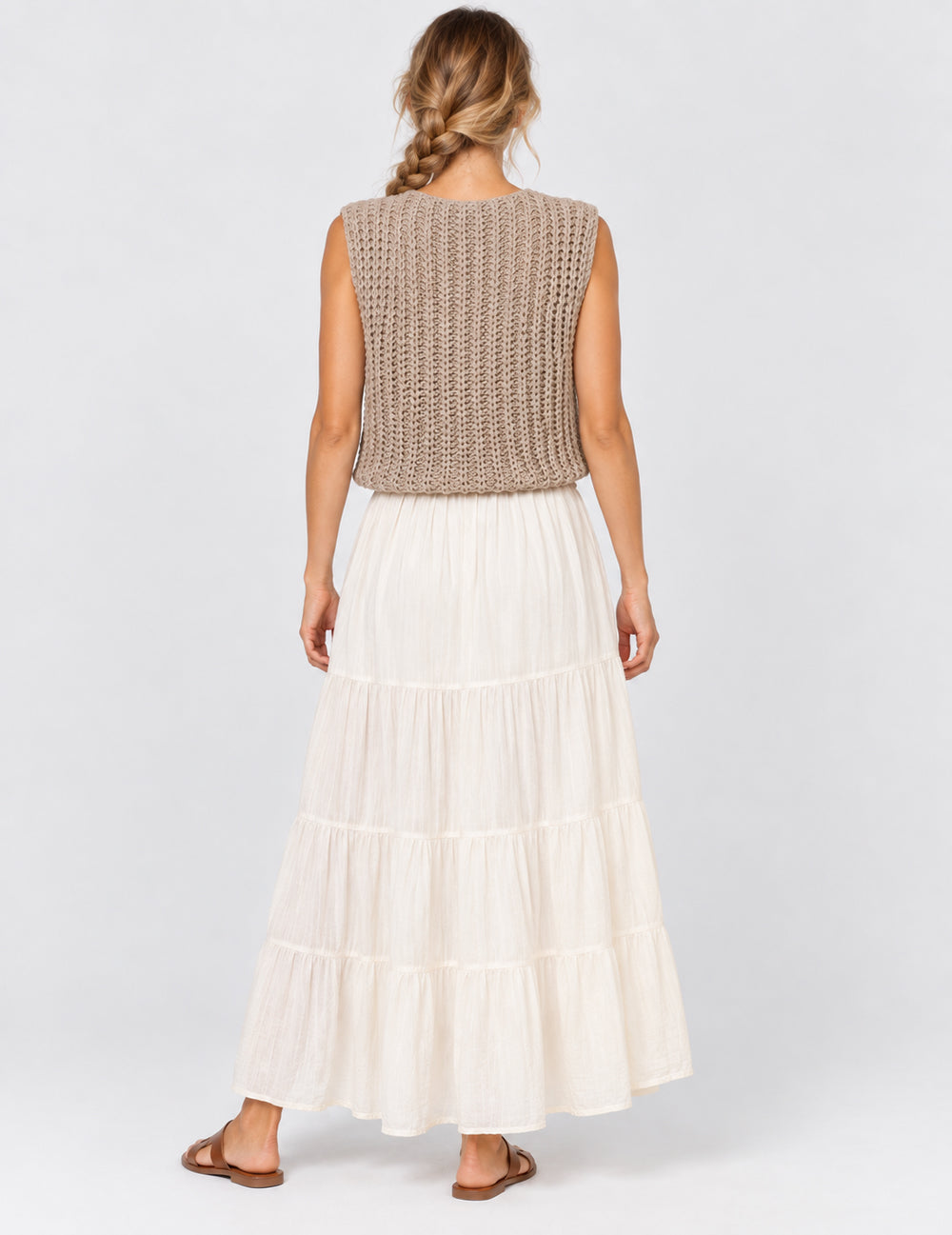 Ladies Solid Color Sleeveless Open Knit Sweater Vest
