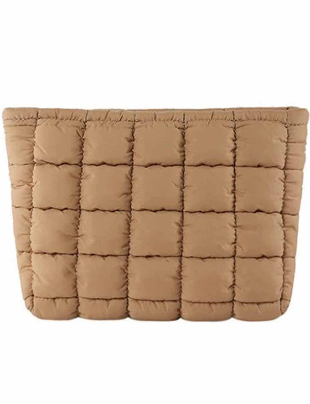 Ladies Solid Color Quilted Zip Closure Puffer Makeup Bag