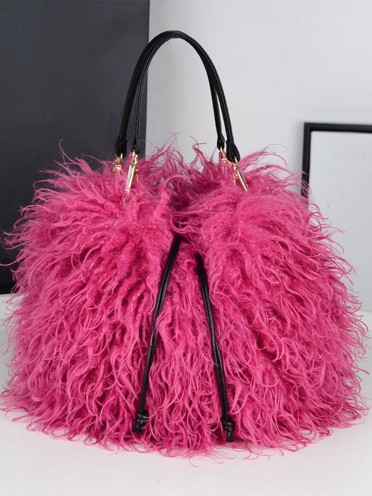 Ladies Faux Mongolian Fur Hand Bag SKABG4093