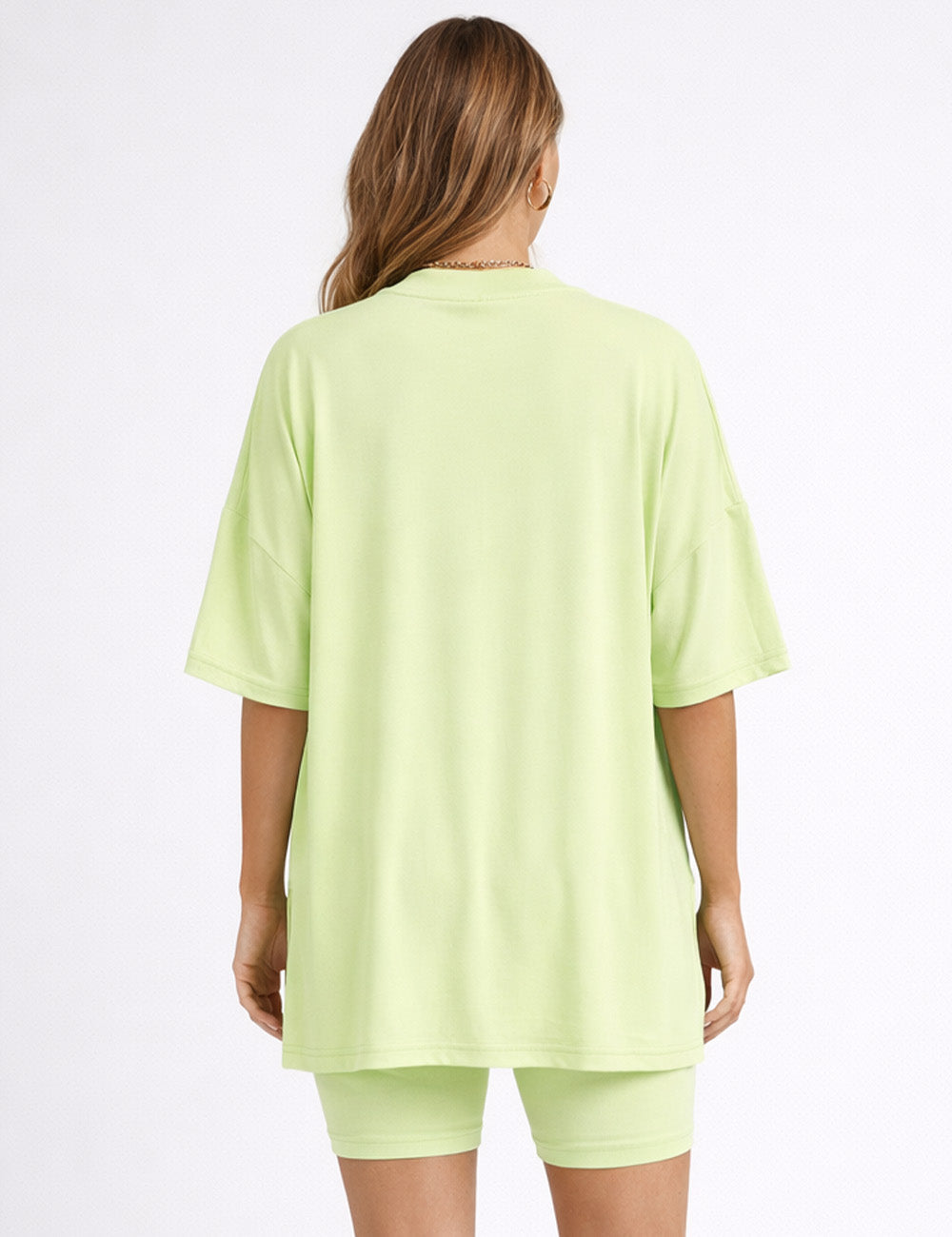 Ladies Solid Loungewear Outfits Loose Top & Slim Shorts Set