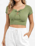 Ladies Chic Knit Round Neck Cap Sleeve Crop Top