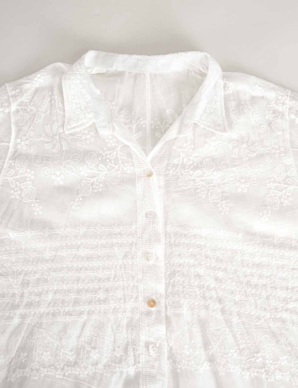 Ladies Chic Embroidery Button-Up Blouse & Pants Matching Set