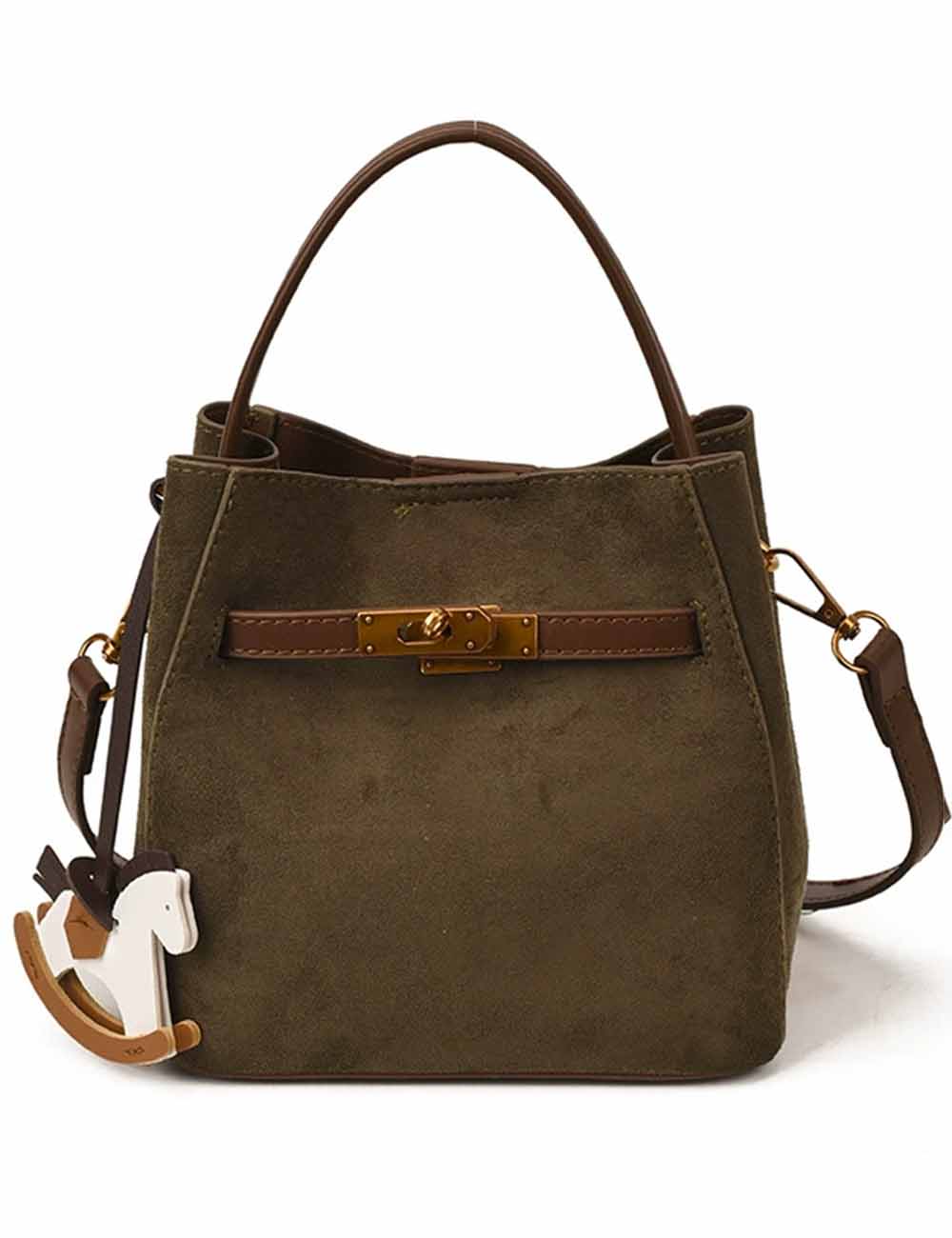 Ladies Vintage Suede Crossbody Handle Bucket Bag