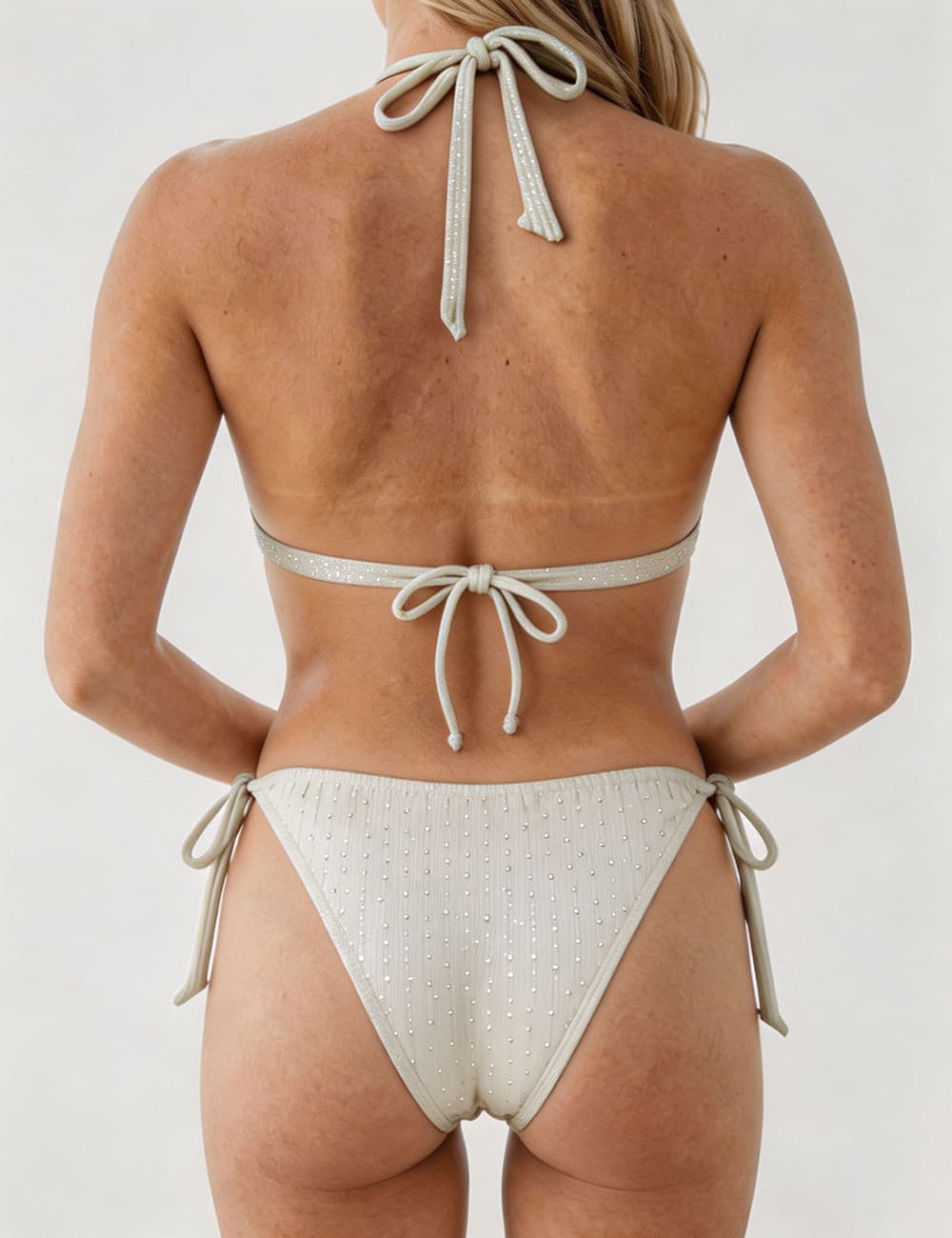 Ladies Solid Color Halter Triangle Bikini Set with Cover Up