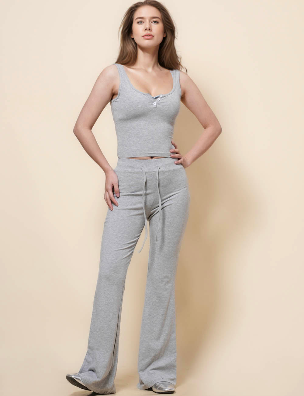 Ladies U-Neck Top Pants 2PCS Lounge Set SKST41214
