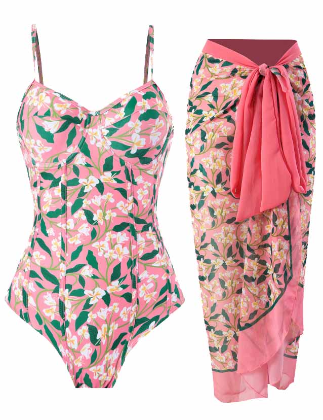 Two Shoulder One Piece Swimwear with Cover 8BK3WST282