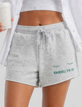 Ladies Letter Print Drawstring Elastic Waist Wide Leg Shorts