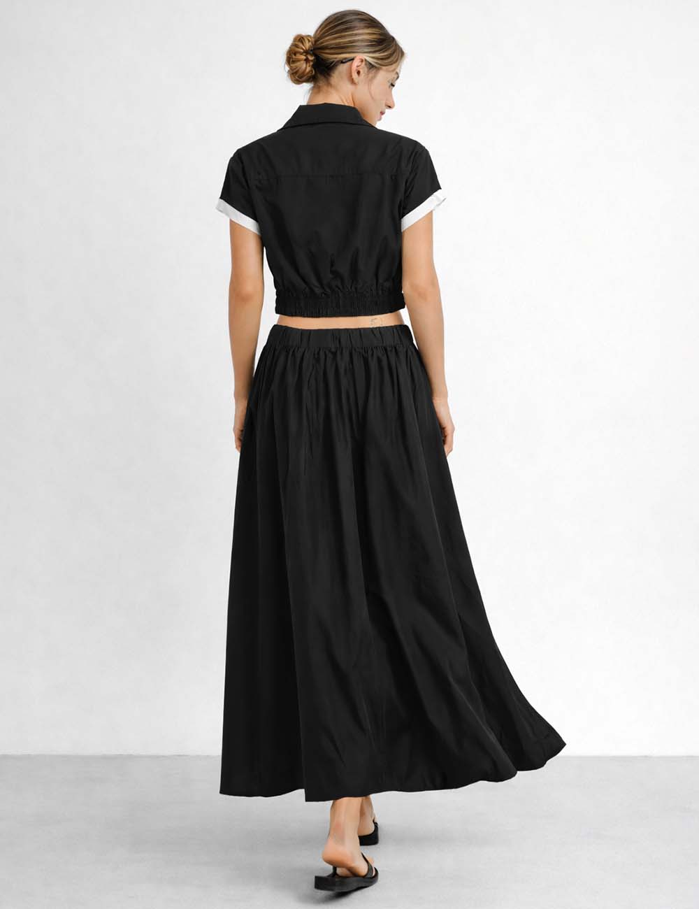 Ladies Zip-Up Utility Pocket Jacket Top & Maxi Skirt Matching Set