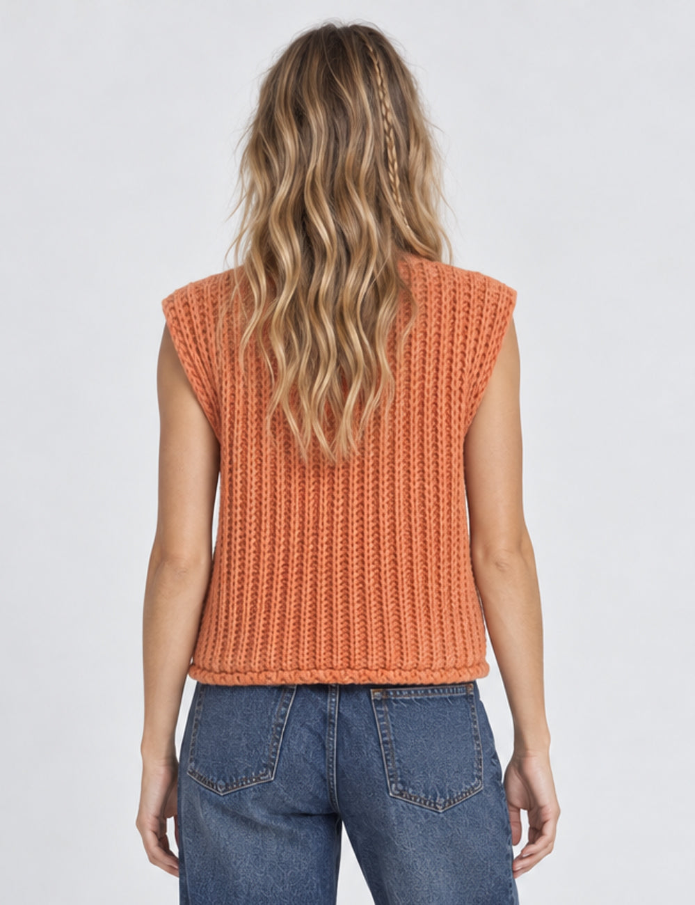 Ladies Solid Color Sleeveless Open Knit Sweater Vest