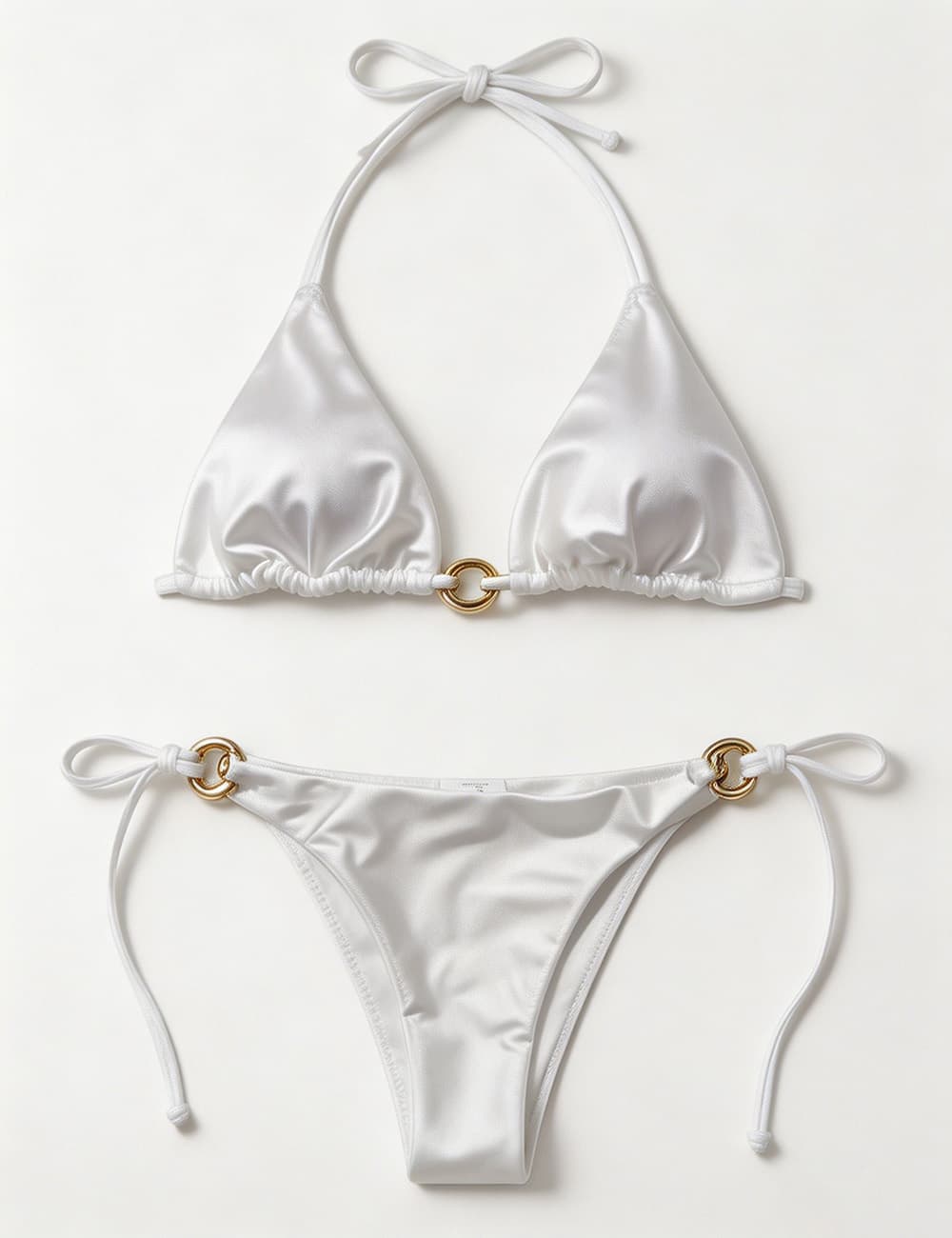 Ladies Solid Color Gold Buckle Halter Neck Triangle Bikini Set