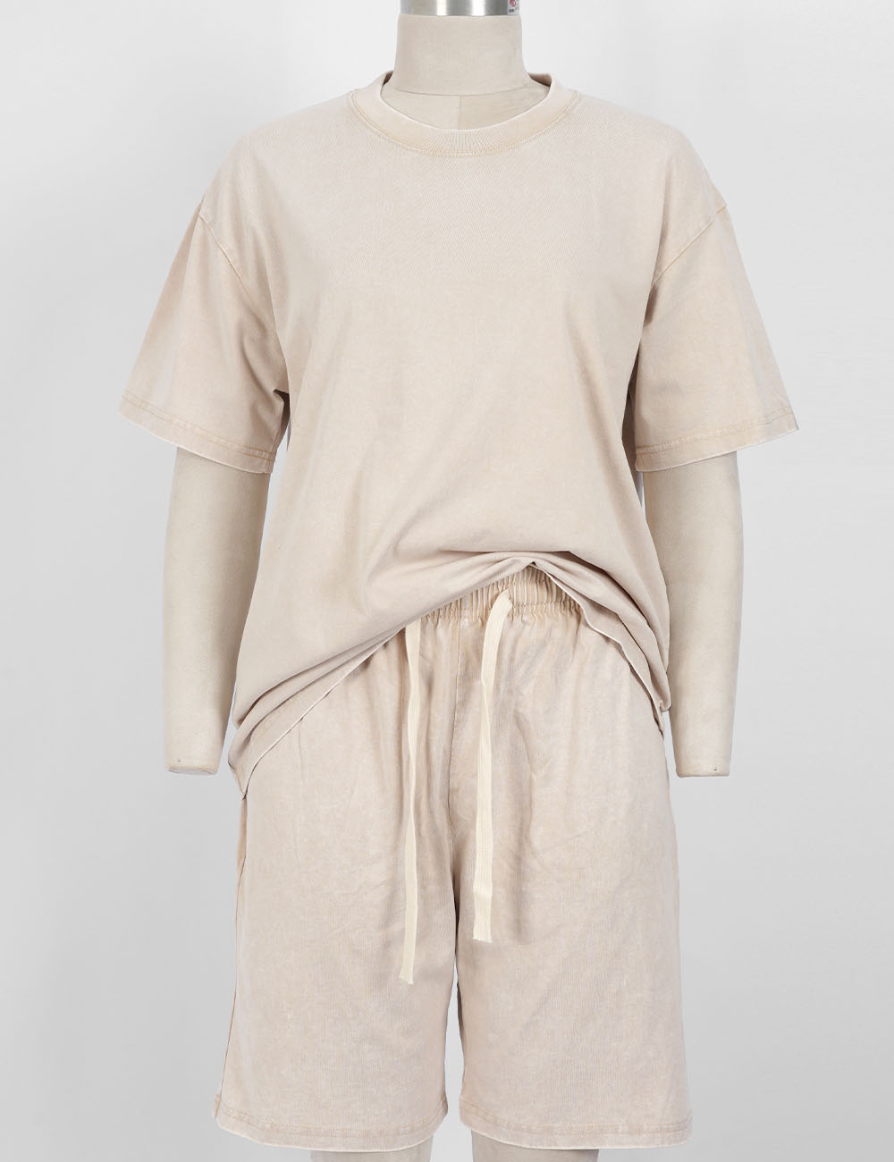 Ladies Washed Round Neck Short Sleeves T-shirt & Shorts Matching Set