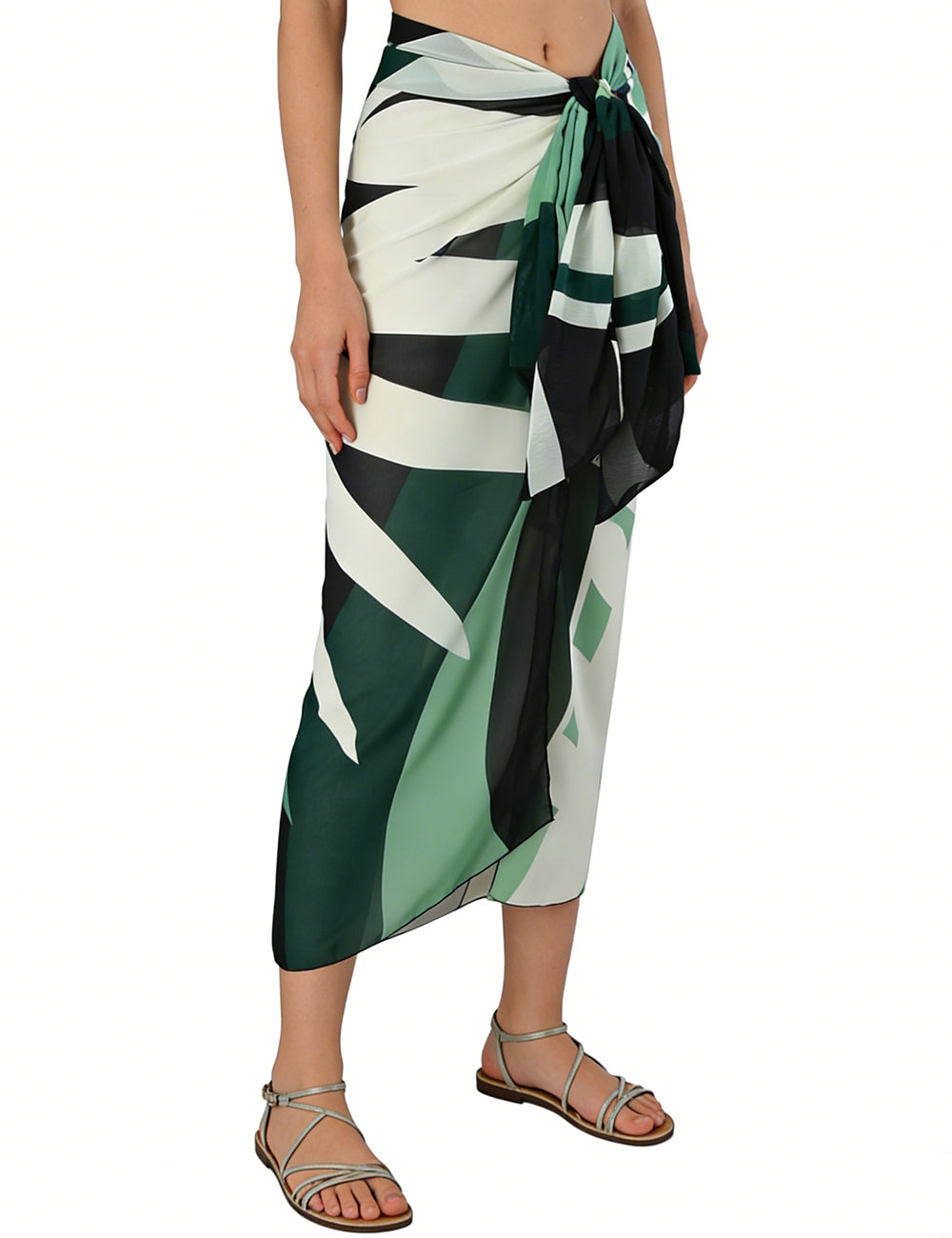 Ladies Tropical Leaf Print Chiffon Wrap Sarong Swim Cover Up
