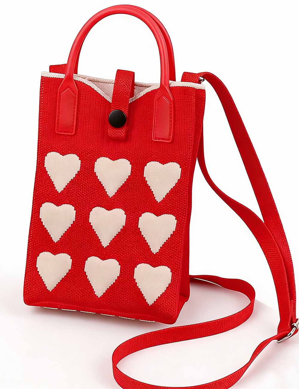 Ladies Valentine Hearts Knitted Mini Crossbody Bag