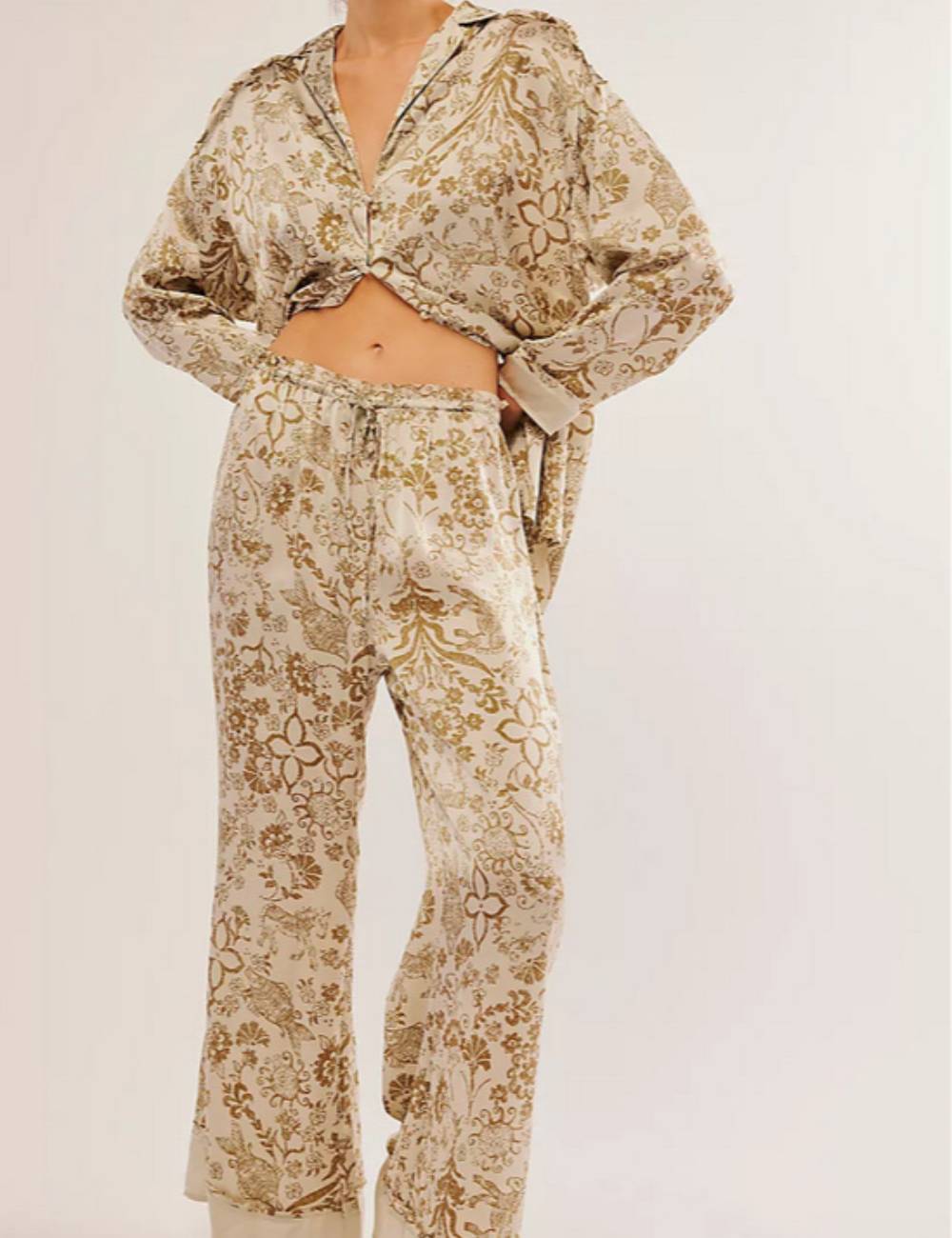 Ladies V-Neck Floral Print Top & Pants Set SKST51306
