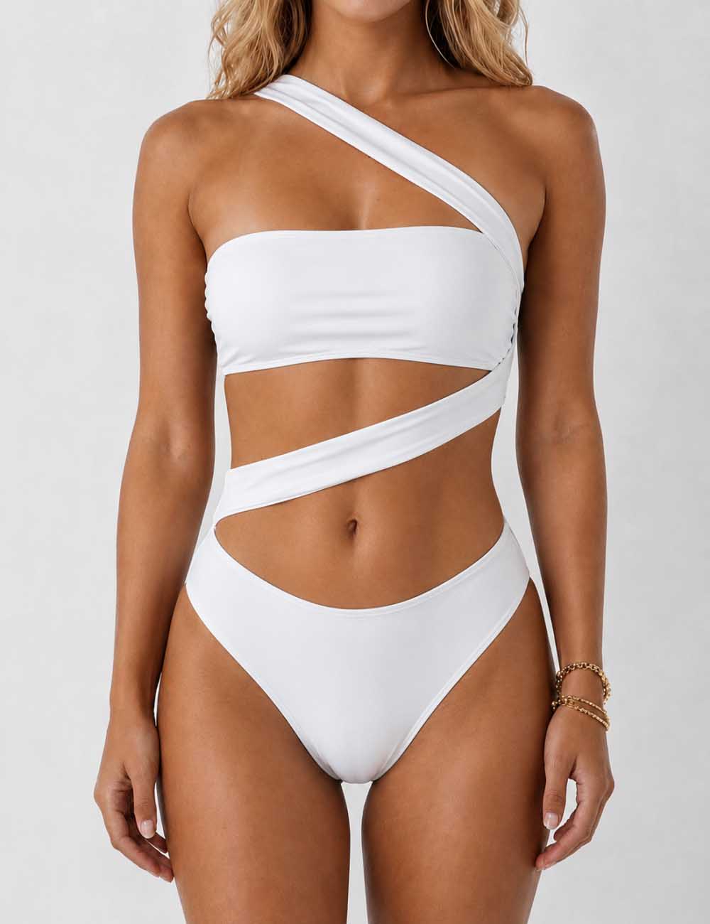Ladies One Shoulder Irregular Monokini One Piece Swimsuit