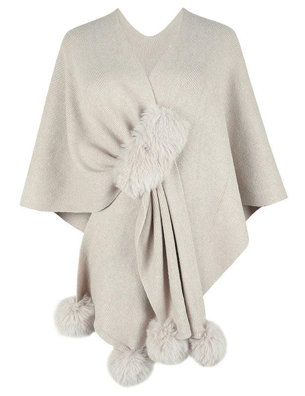 SWEETKAMA Ladies Solid Color Scarf with Faux Mink Knit Shawl SKT4797