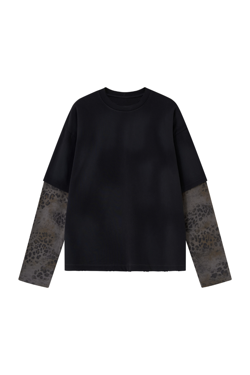 Women Fall Clothing Leopard Patchwork Heavy Cotton Top