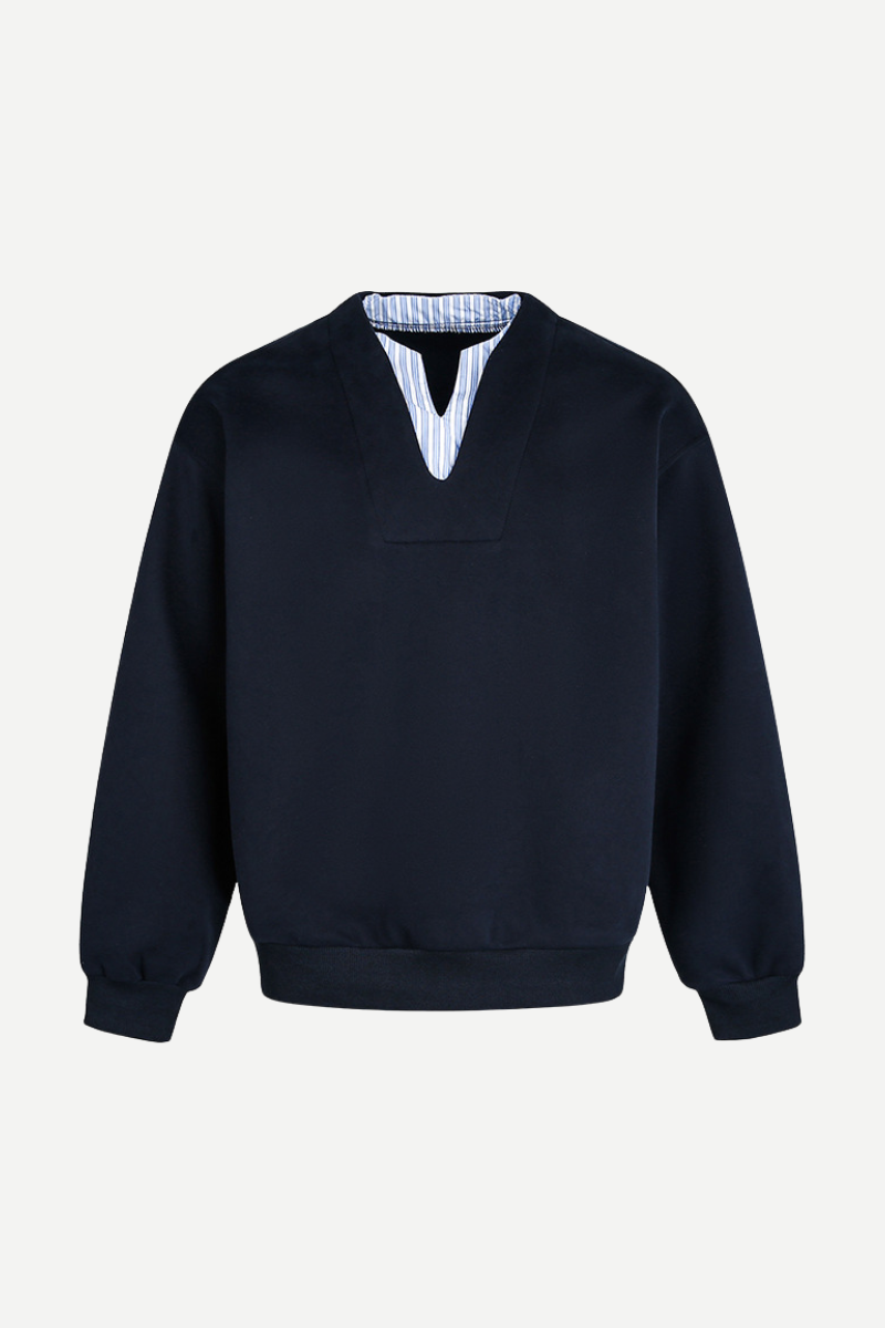 Men's Spring 2026 Mock Layer Henley V-Neck Long Sleeve Sweatshirt