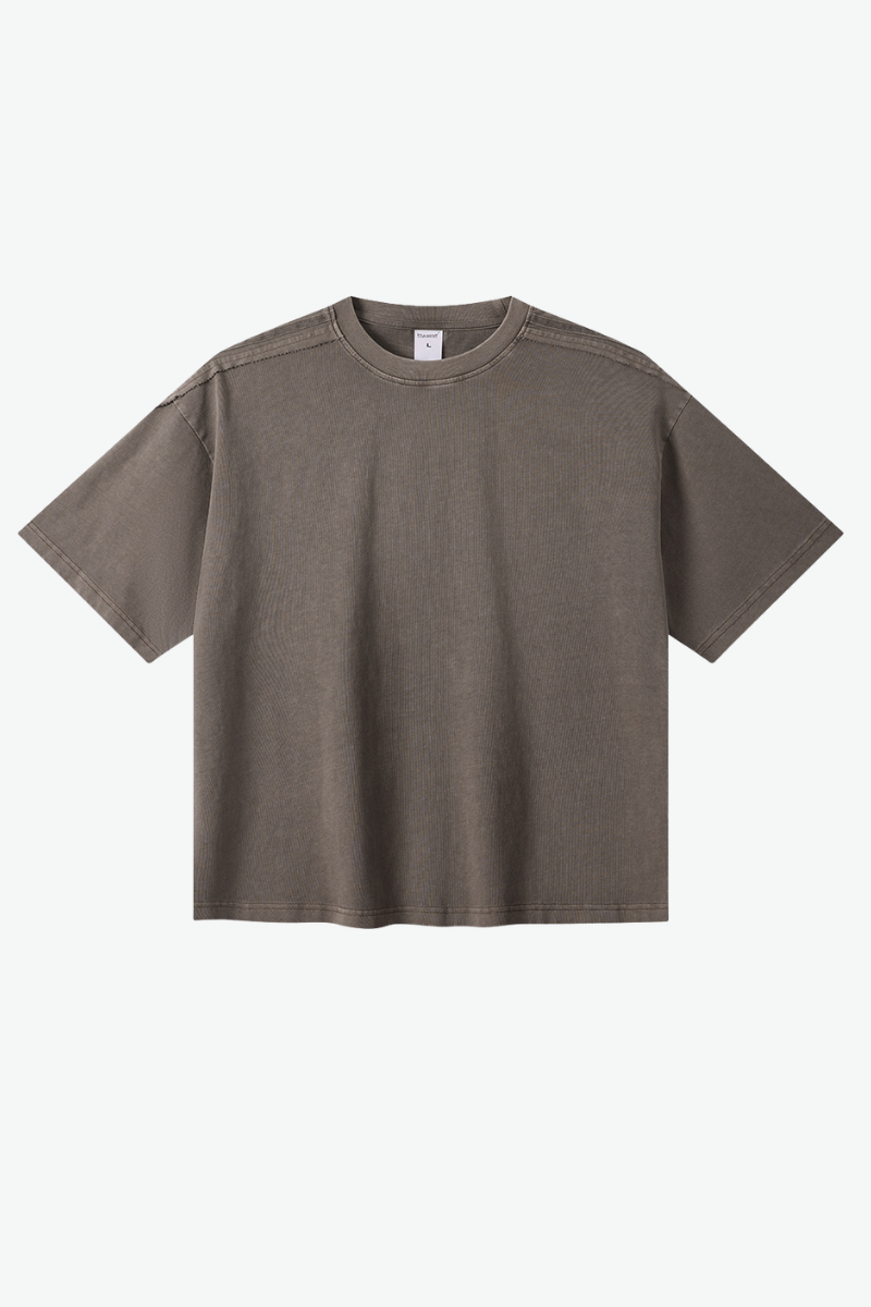 Men's 275g Cotton Washed Raw Edge Patchwork Sports Tee