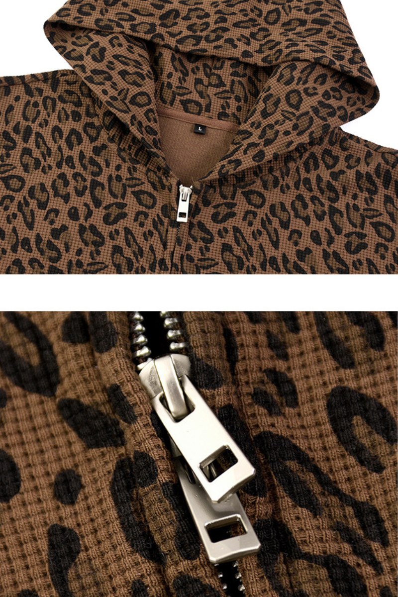 Men's Fall Clothing Leopard-Print Zip-Up Hoodie Jacket