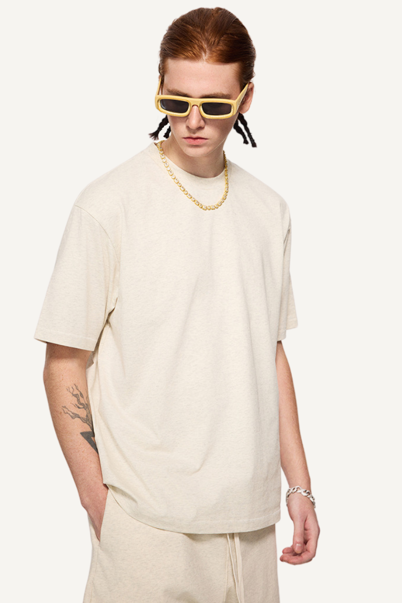 Men's Summer 260g Solid Cotton Loose Cuffed Tee