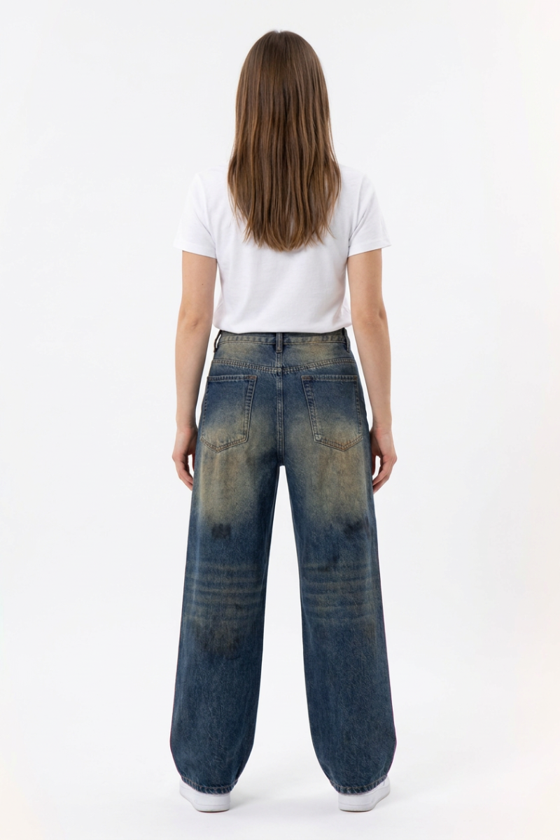 Women's Vintage Wash High Waist Straight Wide Leg Jeans