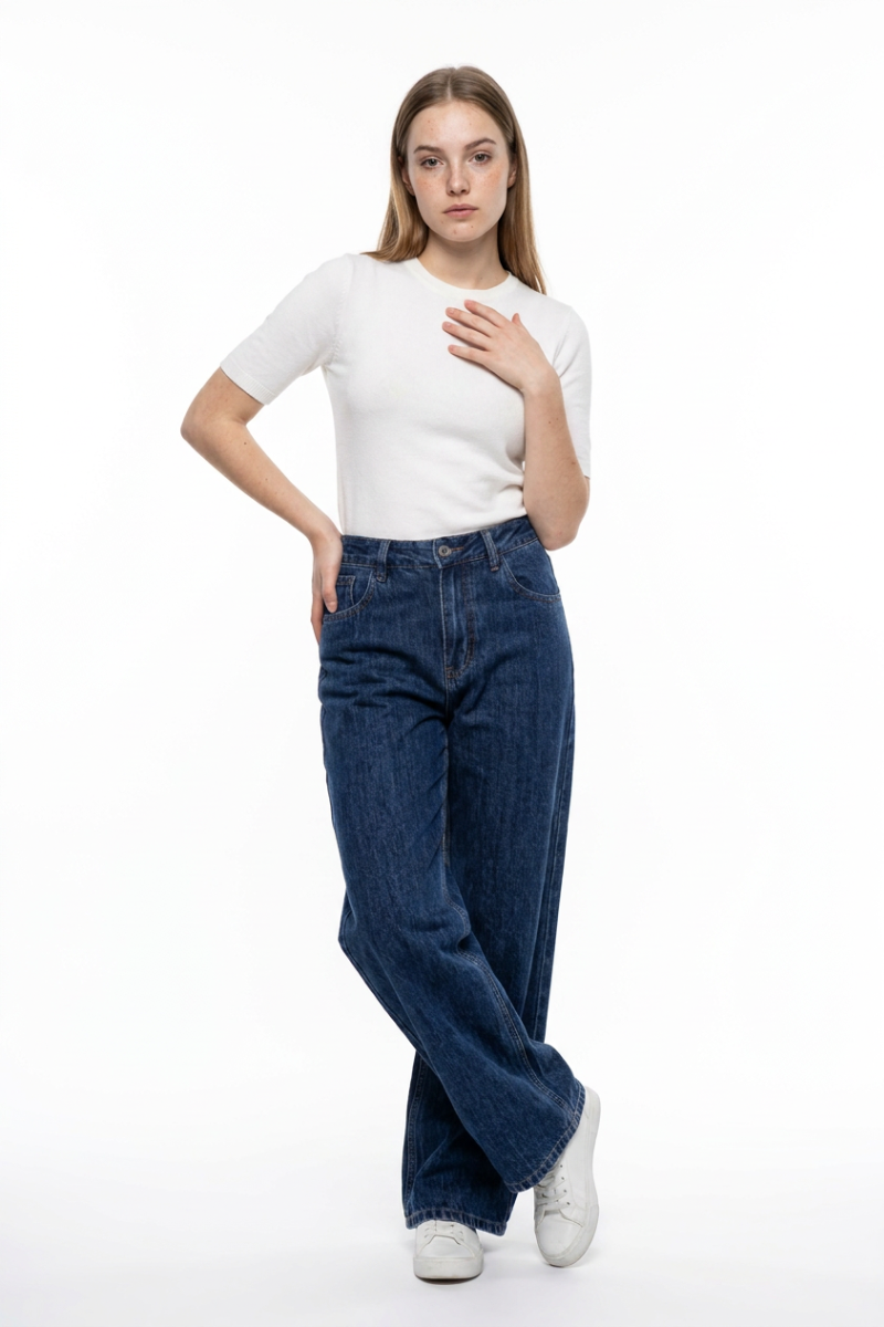 Women's Navy Blue Wash High Waist Straight Leg Jeans