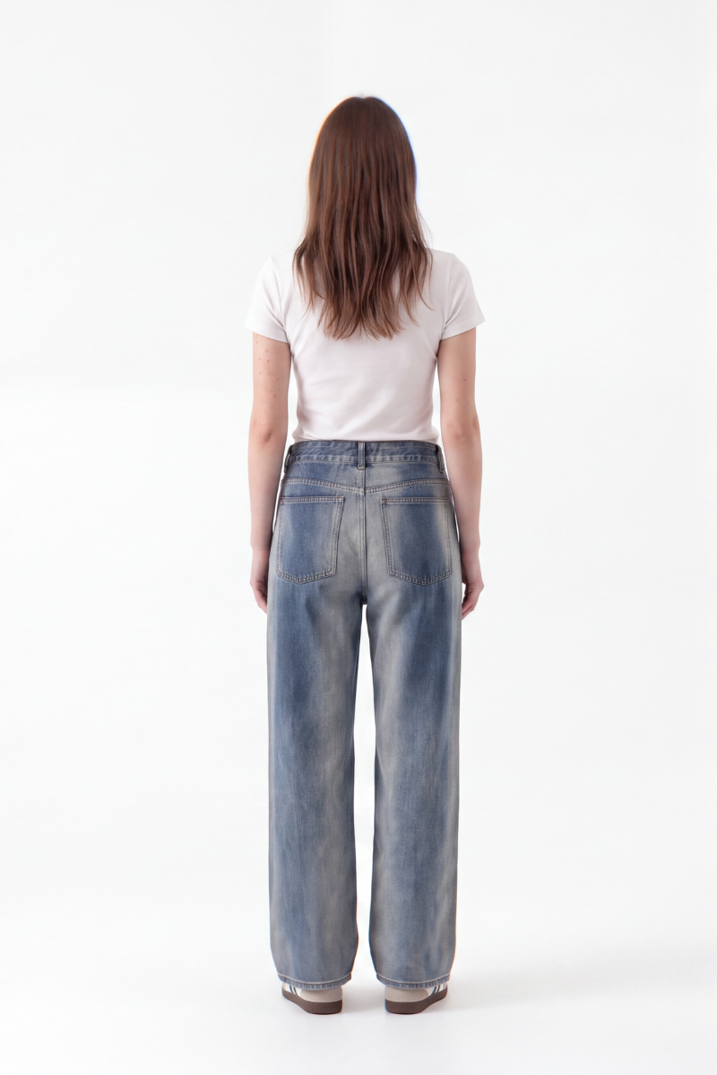 Women's High Waist Gradient Blue Wide Leg Jeans